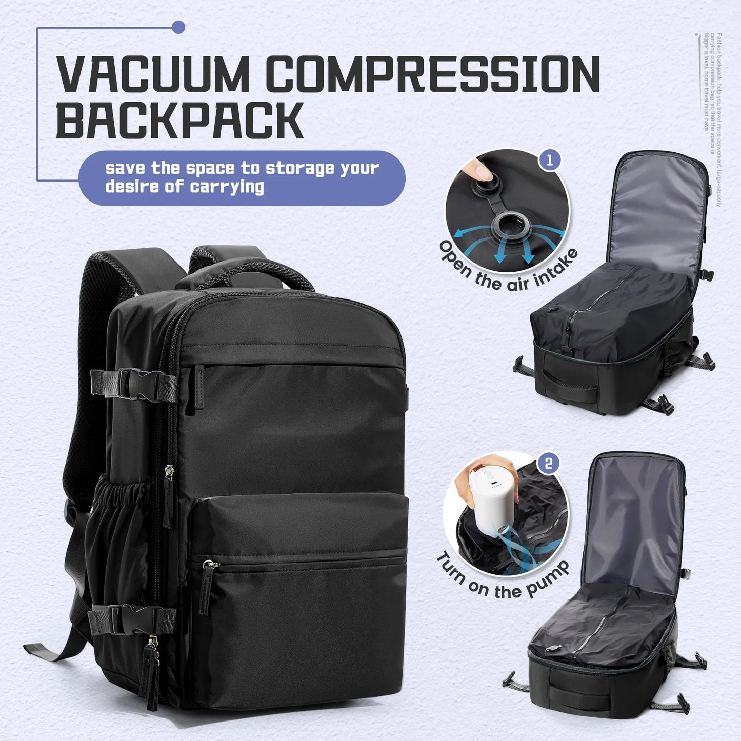 Vacuum Backpack Travel Bag for Men Large Capacity Backpack Business Laptop Backpack Women Men Expandable Backpack School Bag
