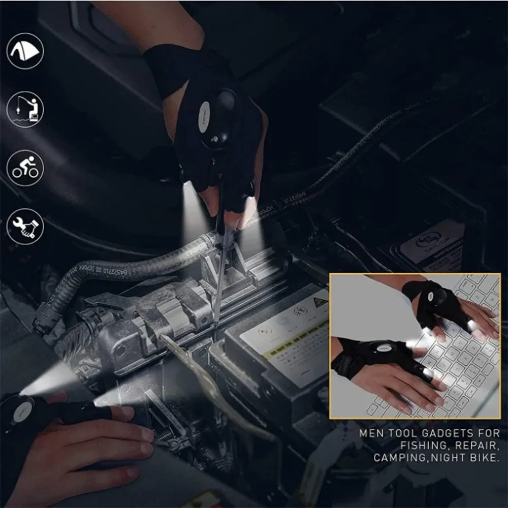 LED Light Gloves for Fishing & Outdoor Use – Fingerless Gloves with Built-in Flashlight