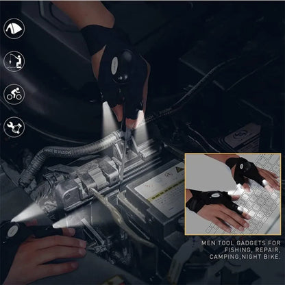 LED Light Gloves for Fishing & Outdoor Use – Fingerless Gloves with Built-in Flashlight