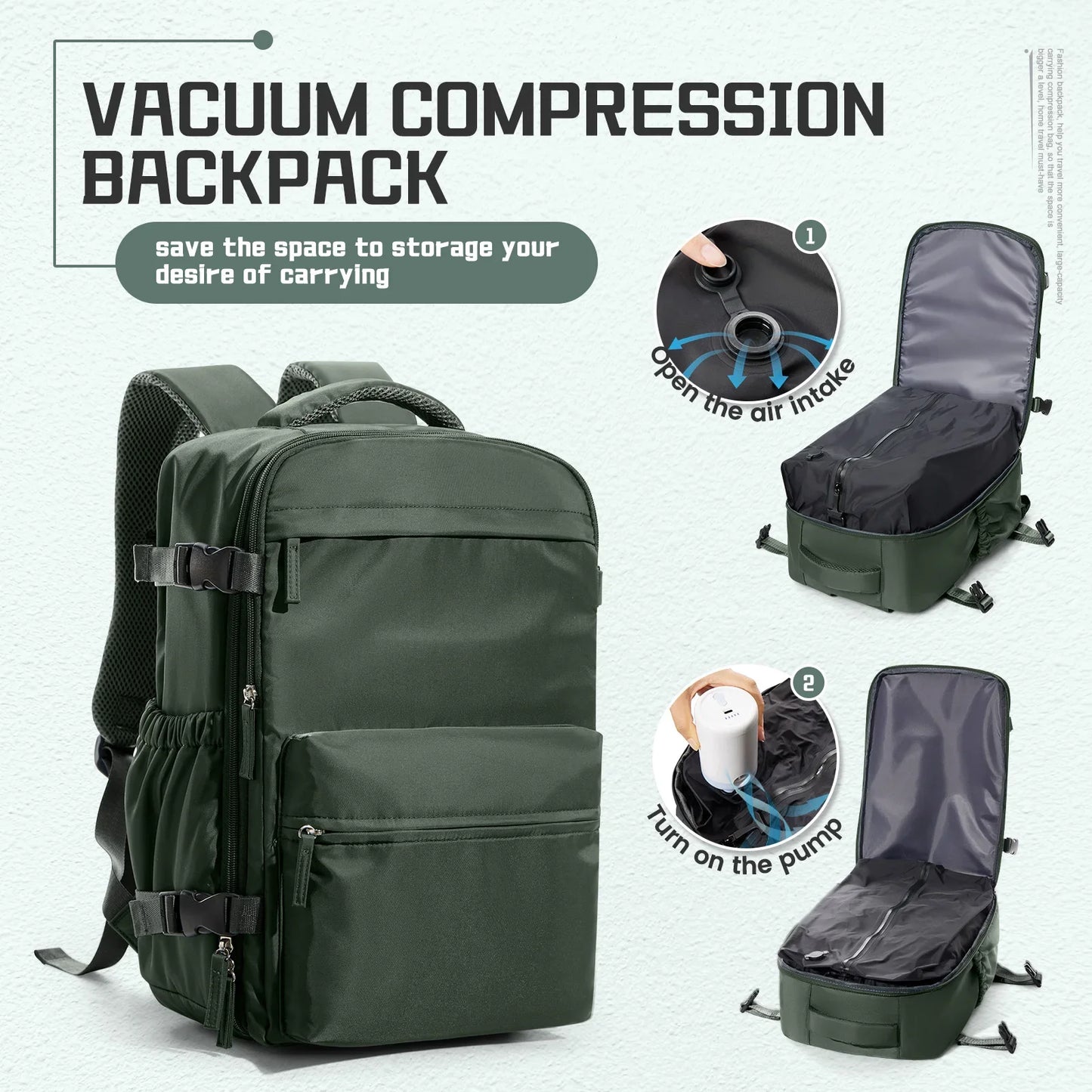 Vacuum Backpack Travel Bag for Men Large Capacity Backpack Business Laptop Backpack Women Men Expandable Backpack School Bag