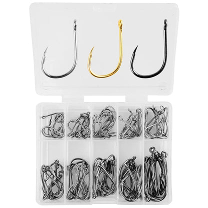 100Pcs High Carbon Steel Fishing Hooks Set – Assorted Barbed Carp Hooks for Fly & Jig Fishing